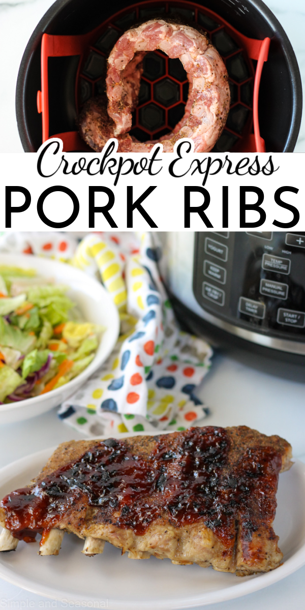 Cook tender, juicy ribs in a fraction of the time with this Crockpot Express Ribs recipe! Rub with spices, pressure cook, then baste and broil to finish. via @nmburk
