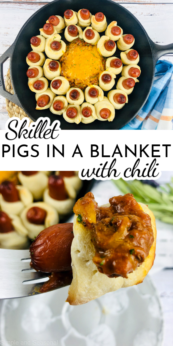 Take this classic to the next level! Skillet Pigs in a Blanket with chili is the perfect party food. via @nmburk