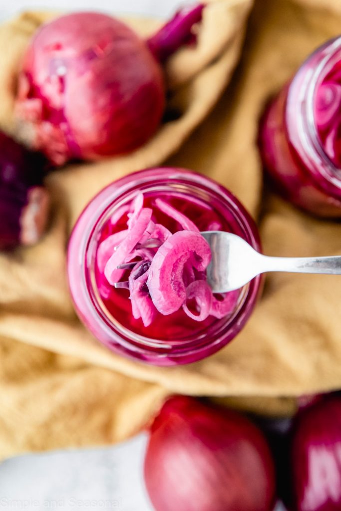 forkful of pickled red onions