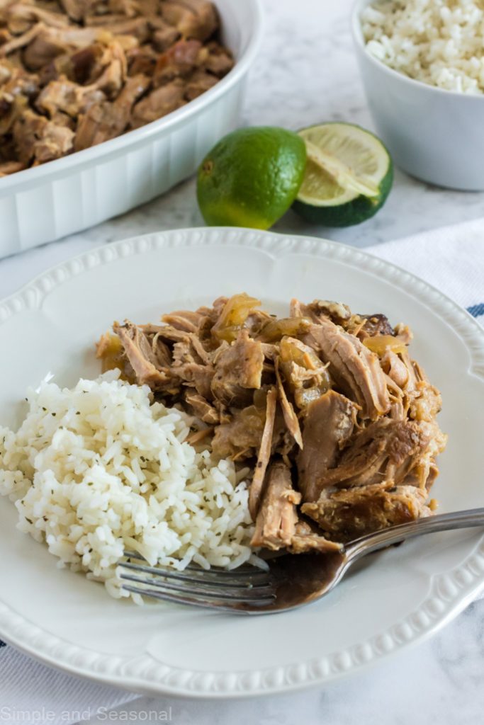 cuban pork and cilantro rice on a plate