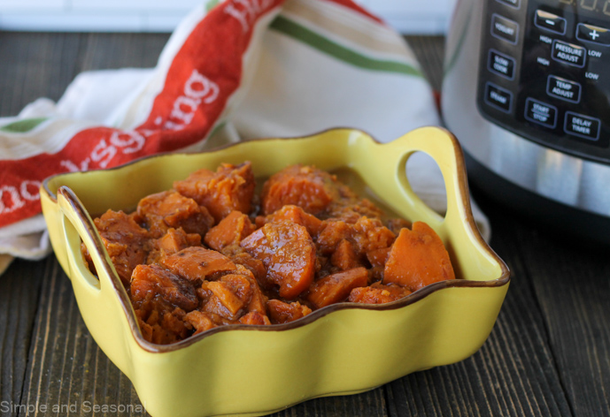 yellow dish with cooked sweet potatoes/yams and no marshmallow topping