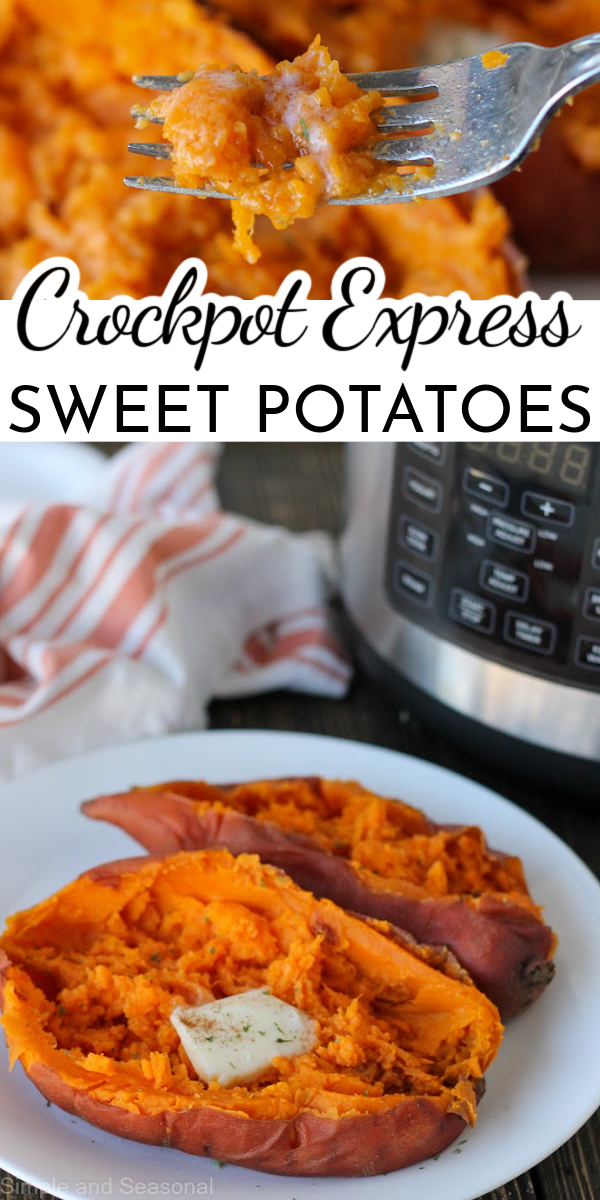 Crockpot Express Sweet Potatoes are creamy and cooked to perfection in minutes! It's the most convenient way to prepare sweet potatoes. via @nmburk