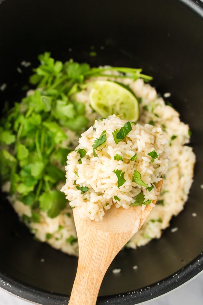 rice with cilantro stirred in