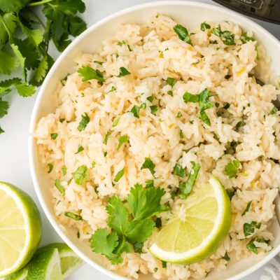 top down view of cooked Crockpot Express Cilantro Lime Rice