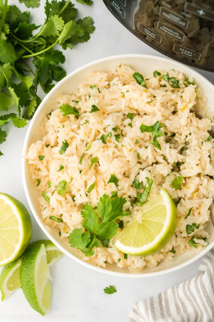 top down view of cooked Crockpot Express Cilantro Lime Rice