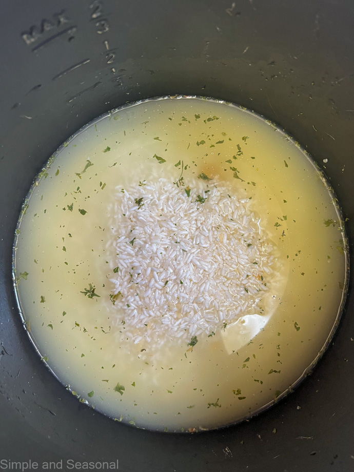 broth and rice mixed together