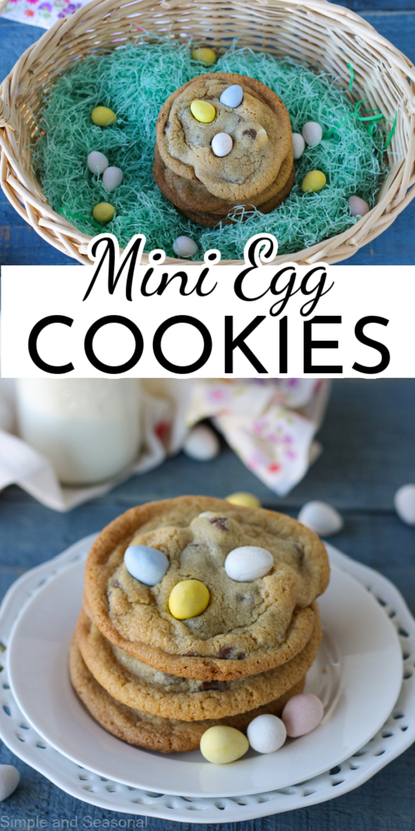 Stuffed with candy coated chocolate eggs, Mini Egg Cookies are the perfect chocolate treat to fill your Easter basket! via @nmburk