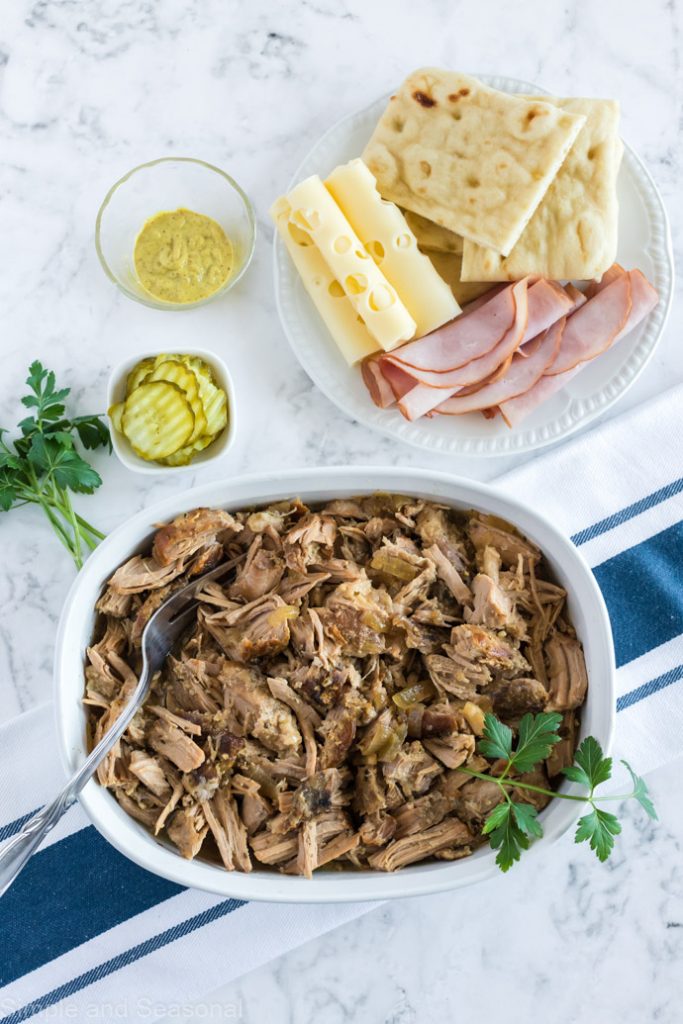 ingredients for a Cuban pulled pork sandwich