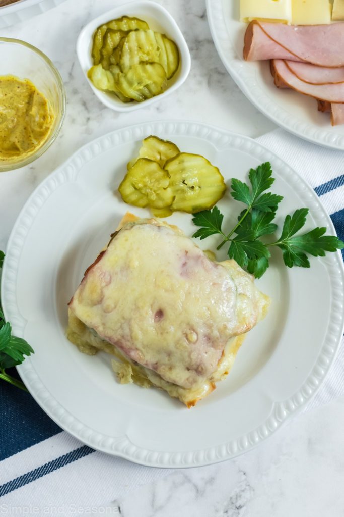 top down view of cuban pork sandwich on a plate