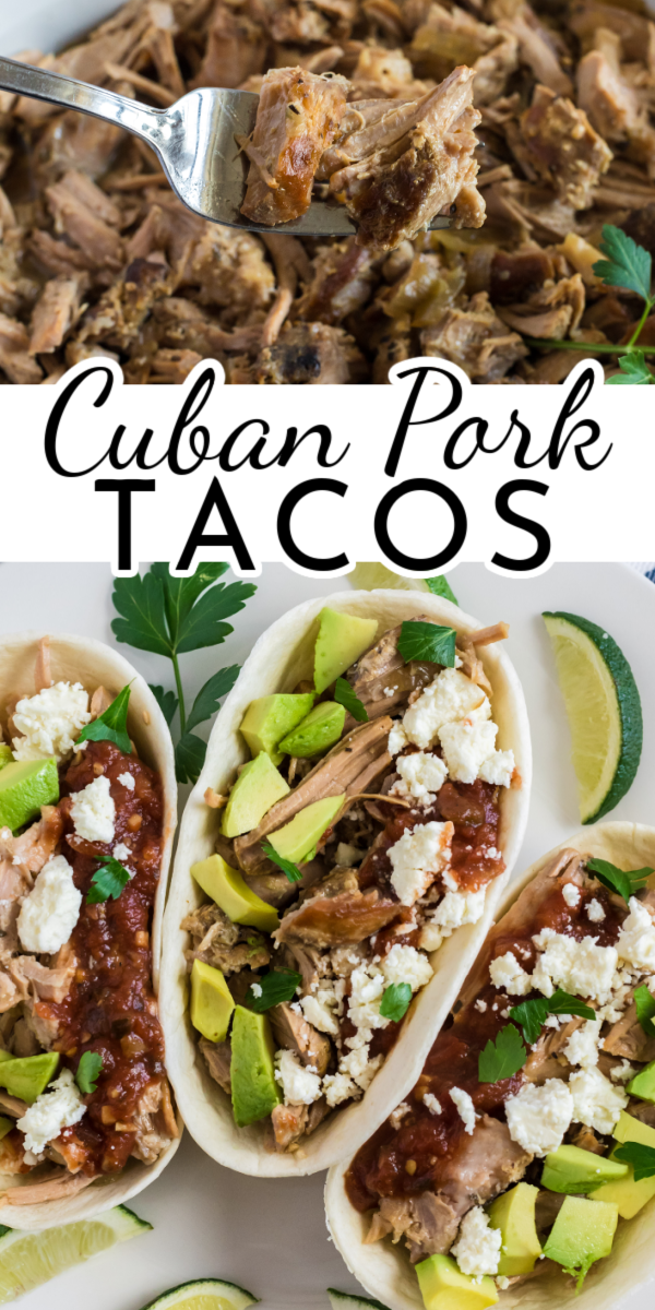 Cuban Pork Tacos are an easy weeknight dinner! They are absolutely delicious, perfectly cooked, and a fun mix up for those regular Taco Tuesdays. via @nmburk