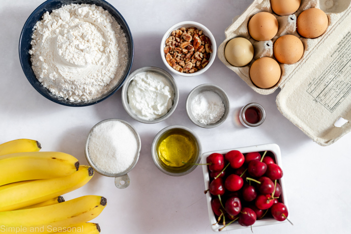 ingredients for cherry banana muffins