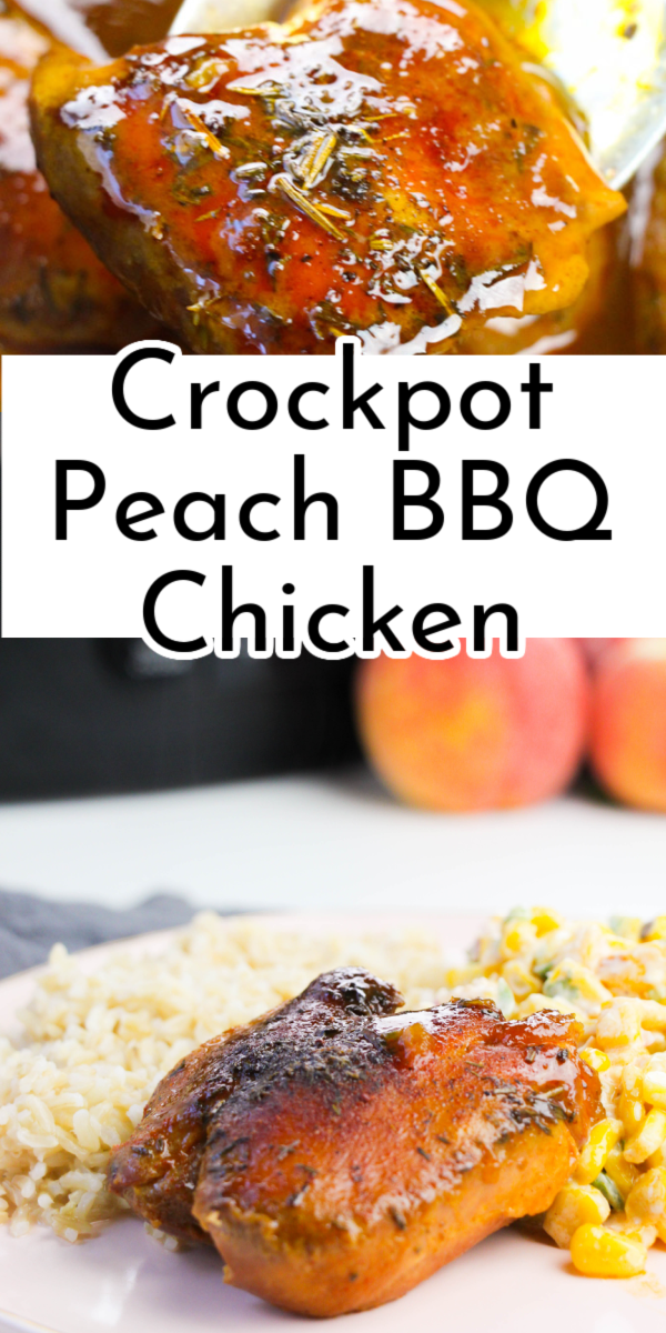 Slow cooked in a sweet and savory peach sauce, Crockpot Peach BBQ Chicken is a perfect recipe for summer!  via @nmburk