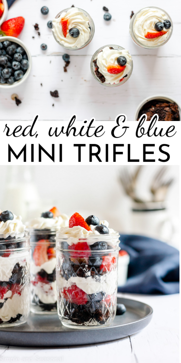 Add a little patriotic flair to the table this summer with this Red, White and Blue Brownie Trifle. Fresh berries, sweet cream and brownies belong together! via @nmburk
