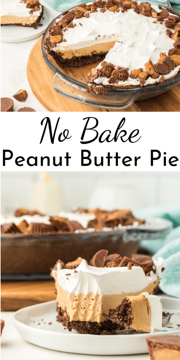 This chocolate peanut butter pie features homemade chocolate graham cracker crust and a light peanut butter filling that's perfectly sweet! via @nmburk