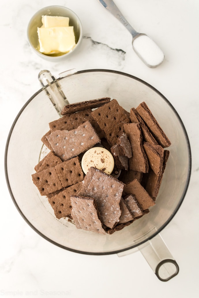 whole chocolate graham crackers in a food processor