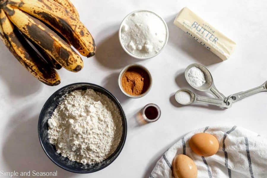 ingredients for cinnamon swirl banana bread