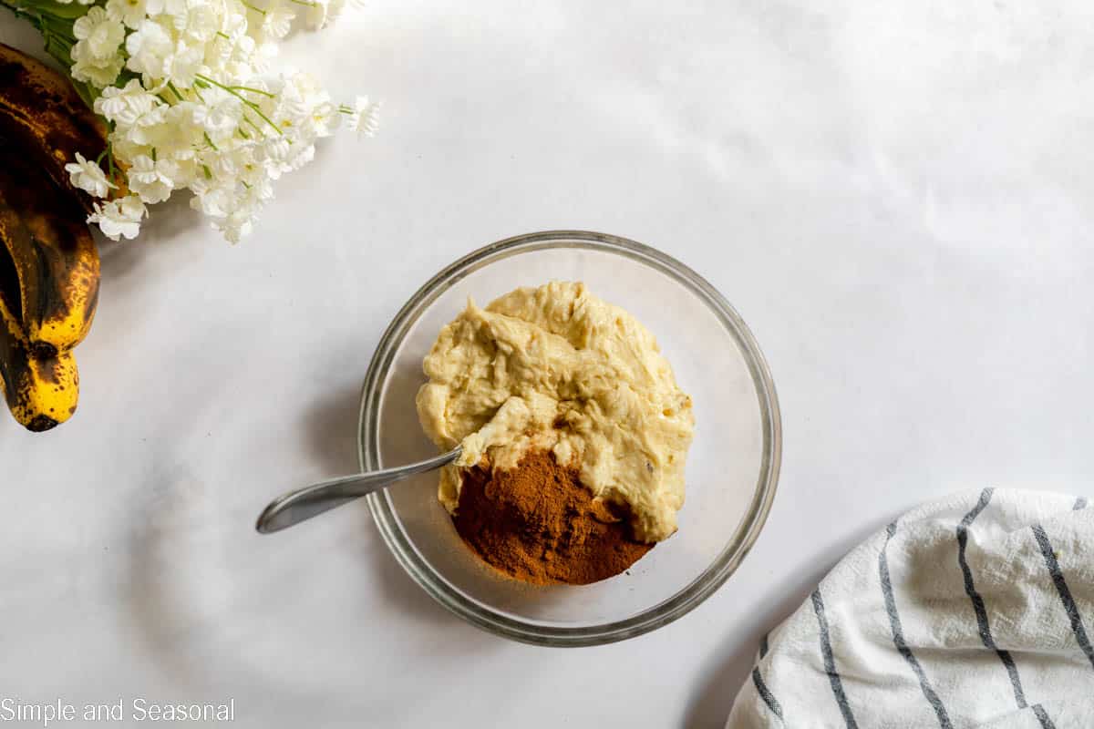 some mixed batter with cinnamon in a small bowl