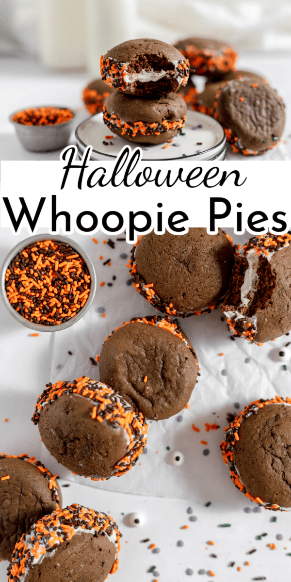 These delicious chocolate whoopie pies are perfect for any holiday. Choose sprinkles to make an easy fall dessert, Christmas treat or enjoy any time of the year! via @nmburk