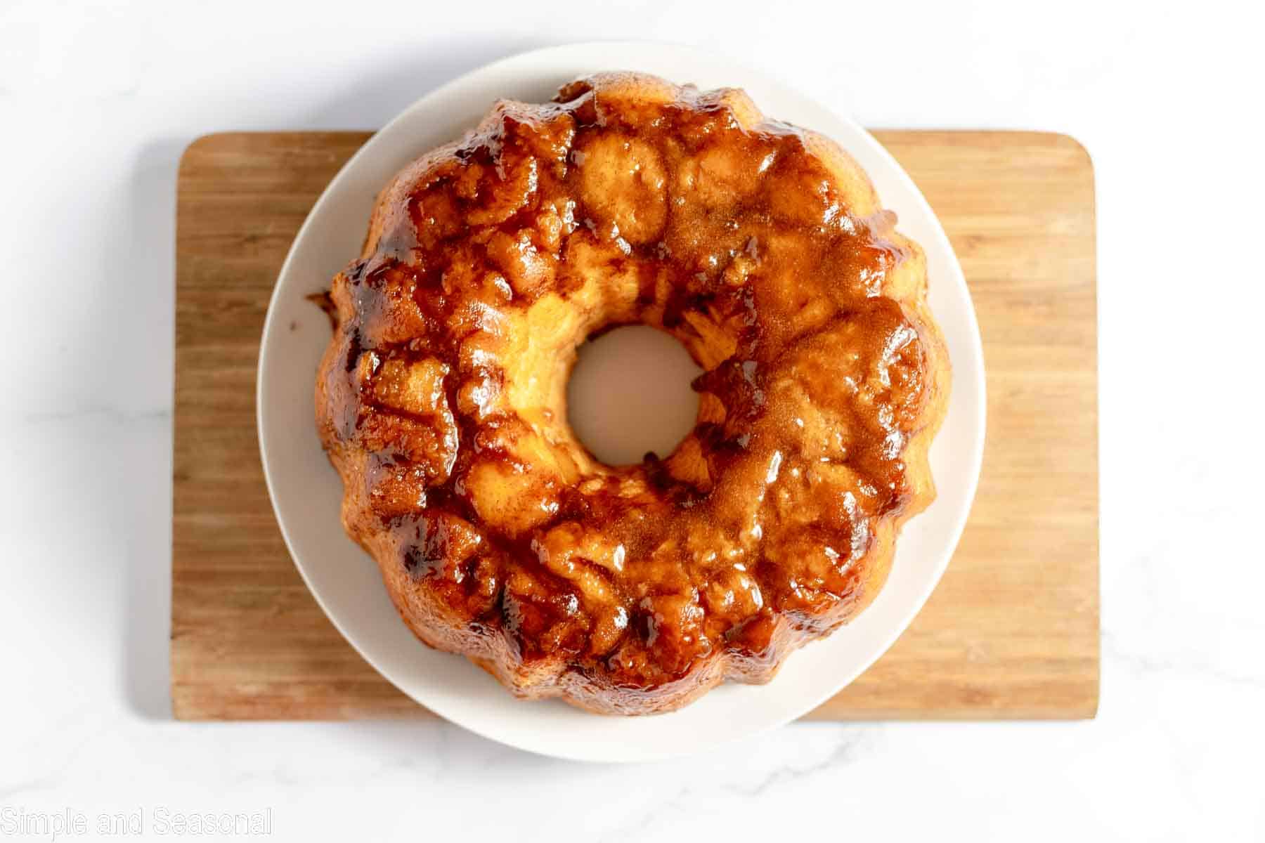 cooked monkey bread turned out onto a plate