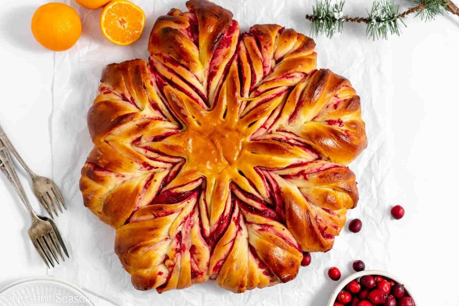 golden brown baked cranberry star bread