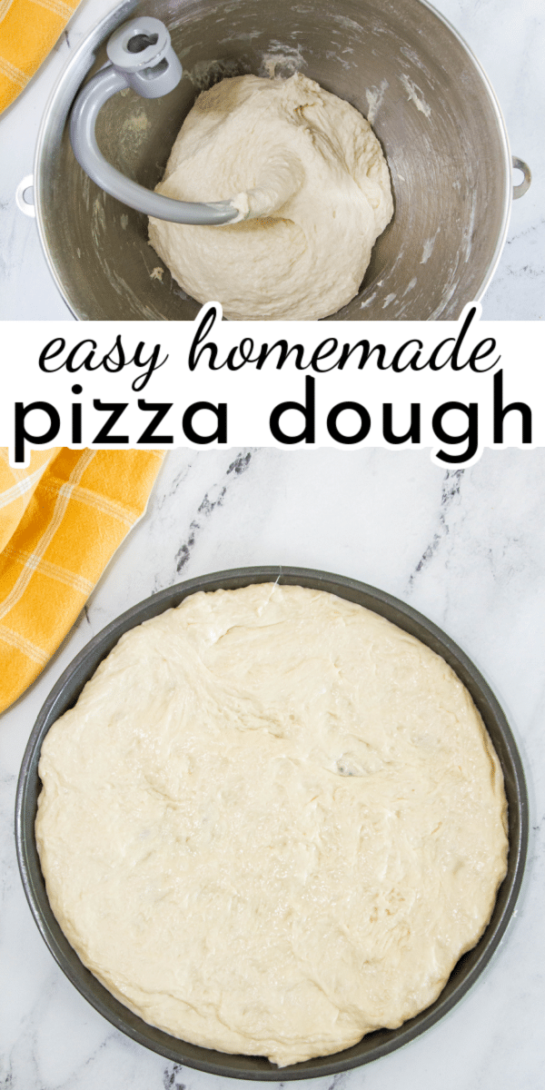 Making your own homemade pizza dough doesn't need to be complicated-this delicious and easy dough makes two 14" pizzas perfect for family pizza night! via @nmburk