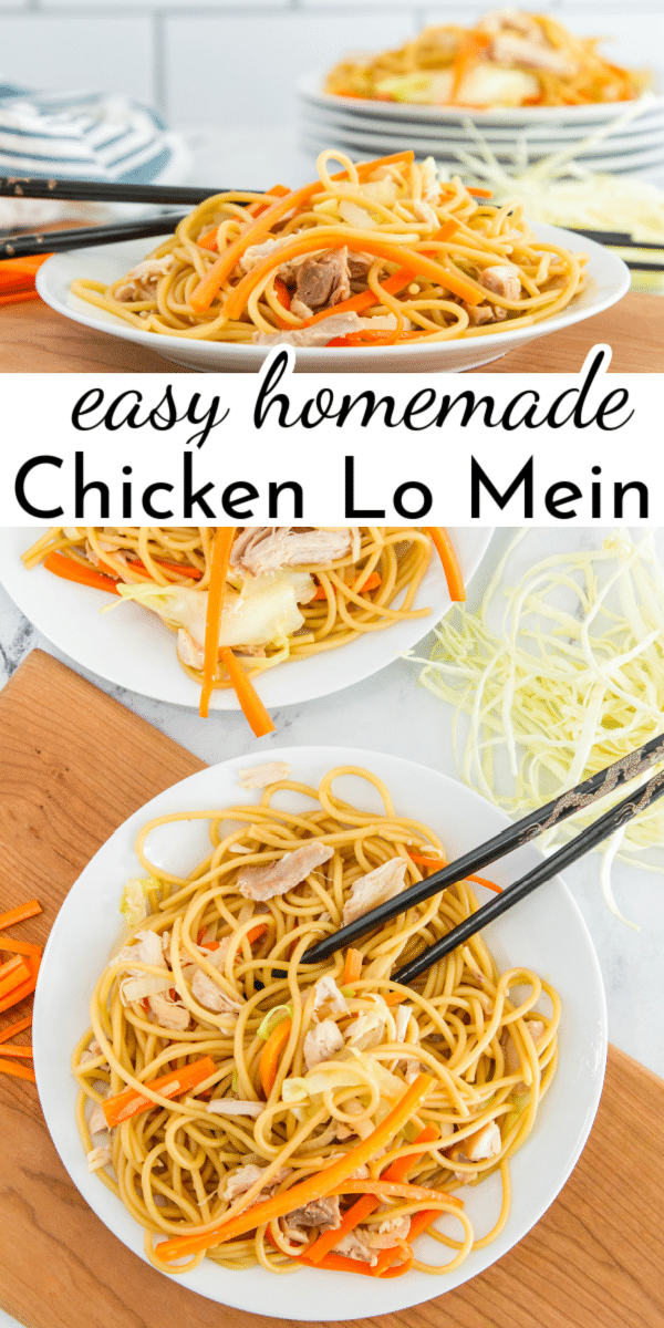 With 5 main ingredients plus a quick sauce, this Easy Chicken Lo Mein is a great meal to toss together when you are short on time! via @nmburk