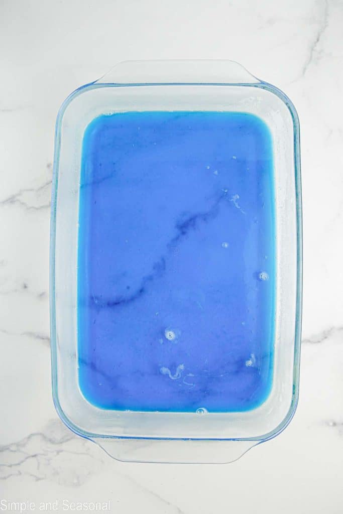 blue jello in another 9x13 pan