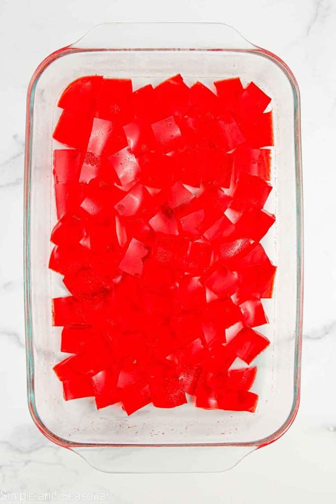 red jello cut in cubes