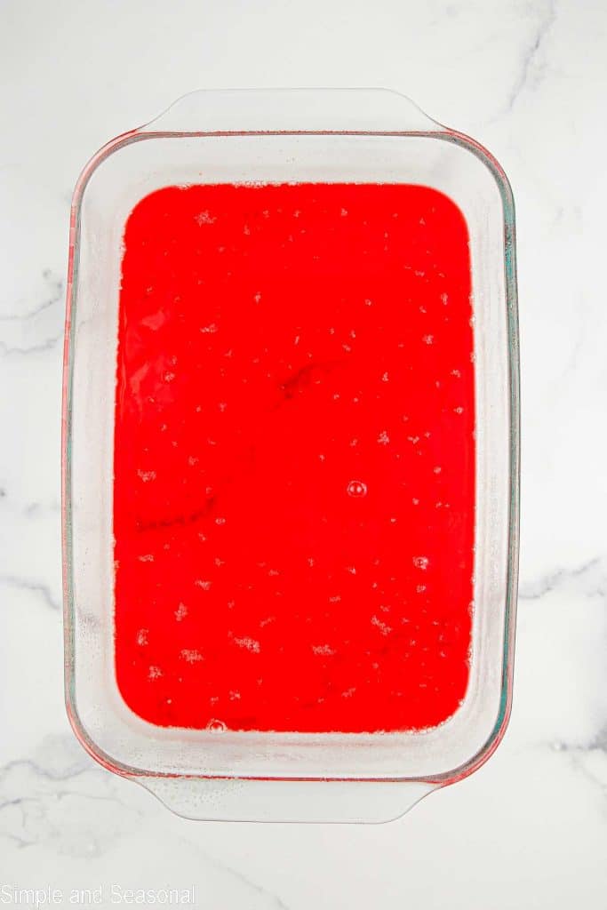 red jello in a 9x13 glass pan