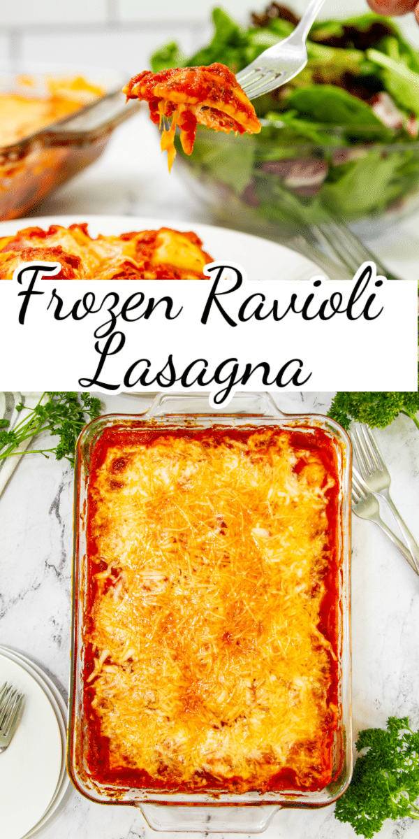 This 4 ingredient recipe for Frozen Ravioli Lasagna is a quick and delicious twist on classic lasagna with layers of pasta, sauce and cheese prepped in minutes! via @nmburk