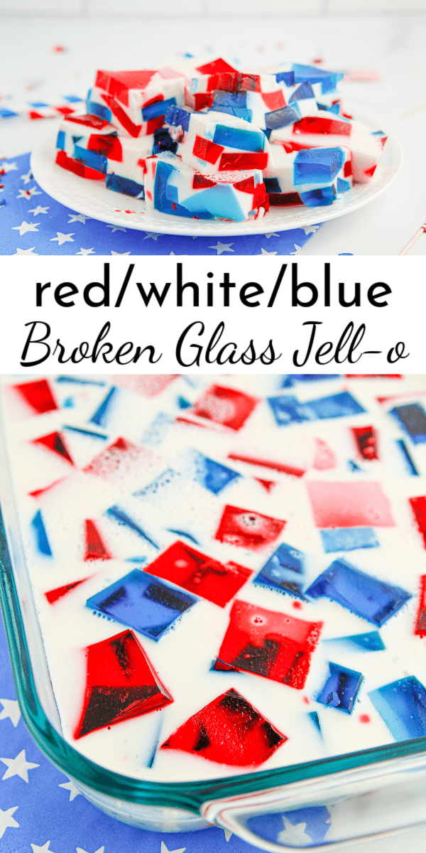 Patriotic broken glass jell-o is a fun, colorful, and delicious dessert that's perfect for any summer occasion.  It's easy to customize the colors for any event! via @nmburk