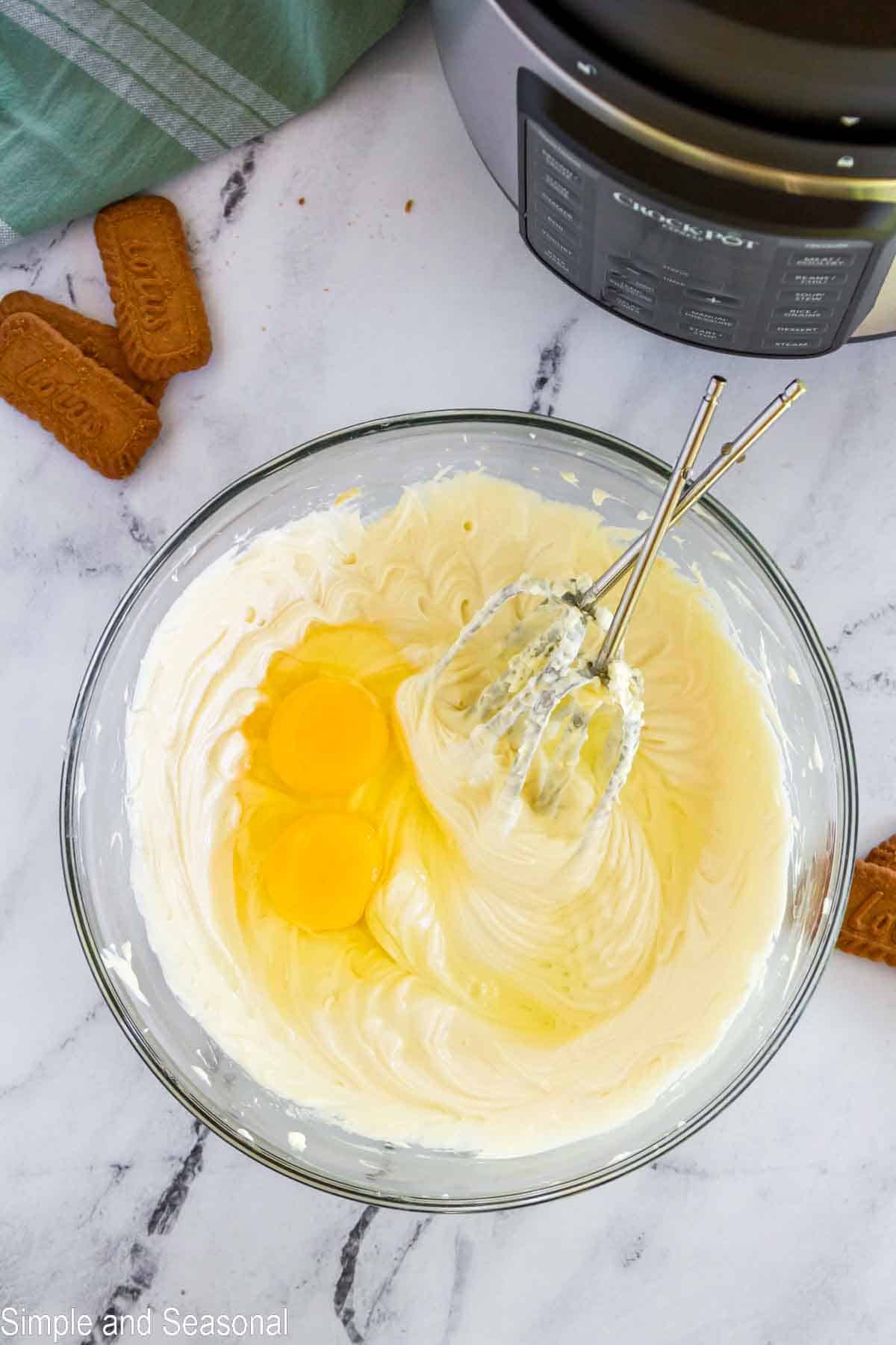 eggs added to cream cheese mixture