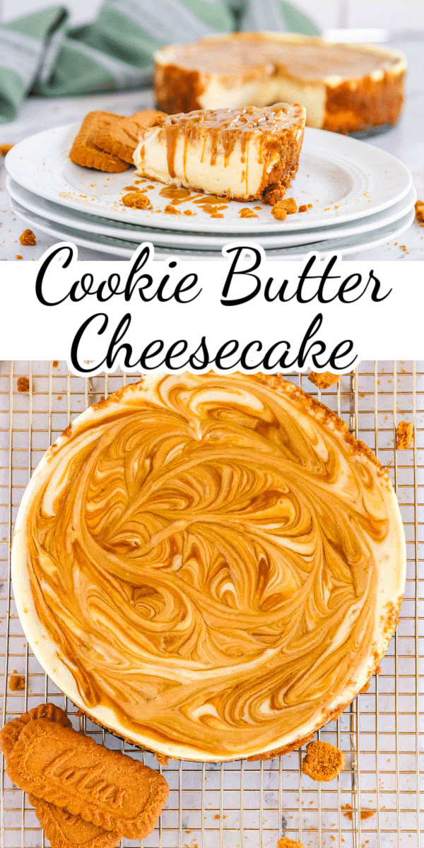 Biscoff Cheesecake is a decadent combination of creamy cheesecake and cookie butter on a Lotus Biscoff cookie crust. This dessert will impress! via @nmburk