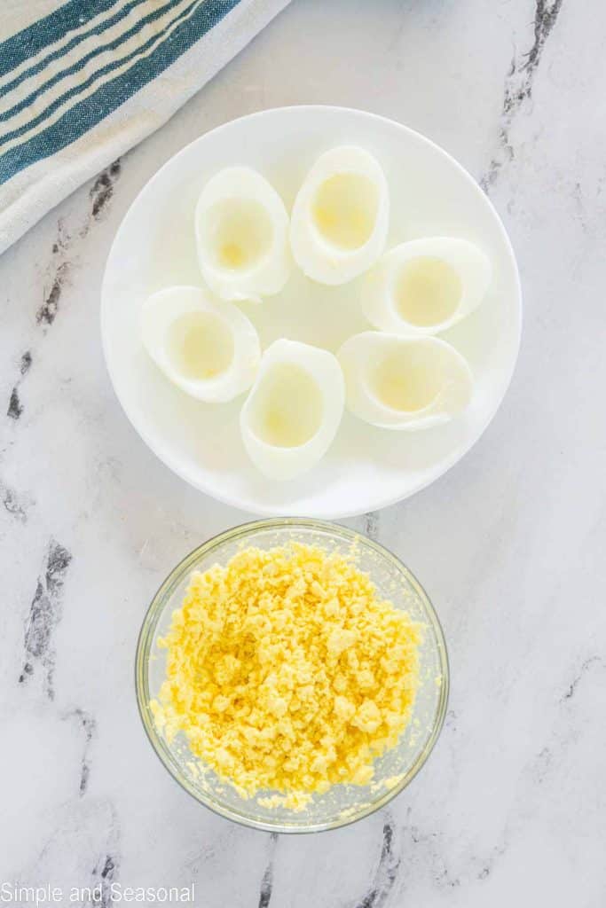 hard cooked eggs with yolks removed