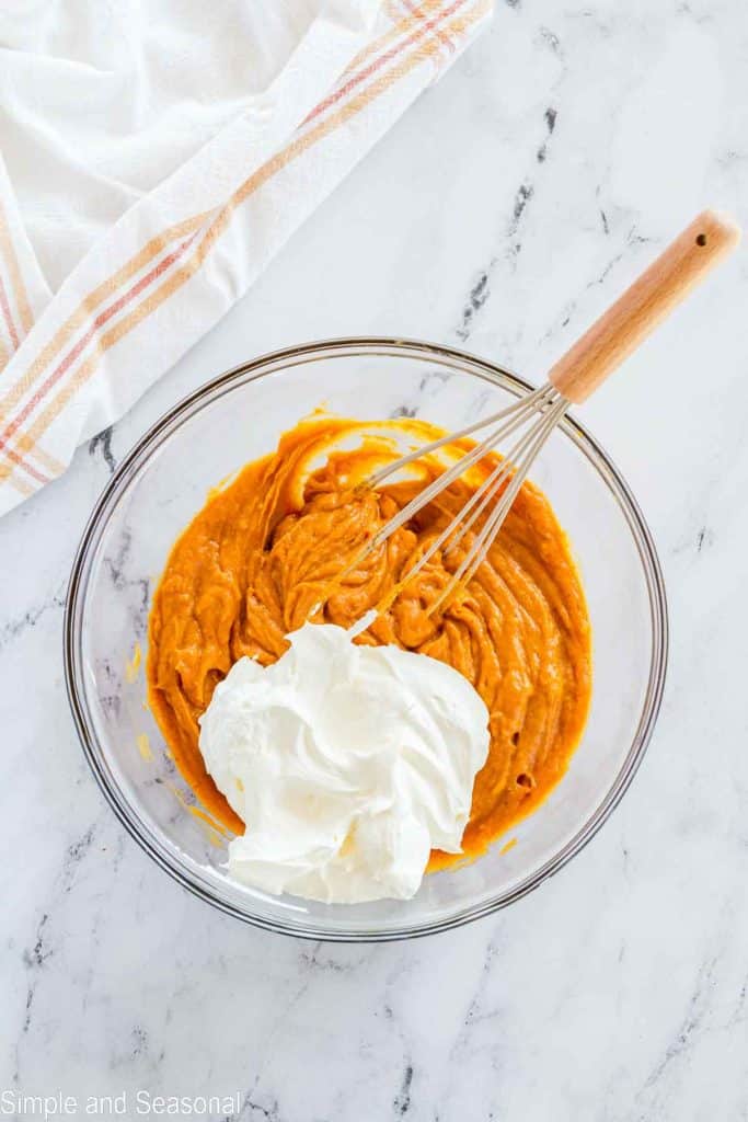 whipped topping added to pumpkin mixture