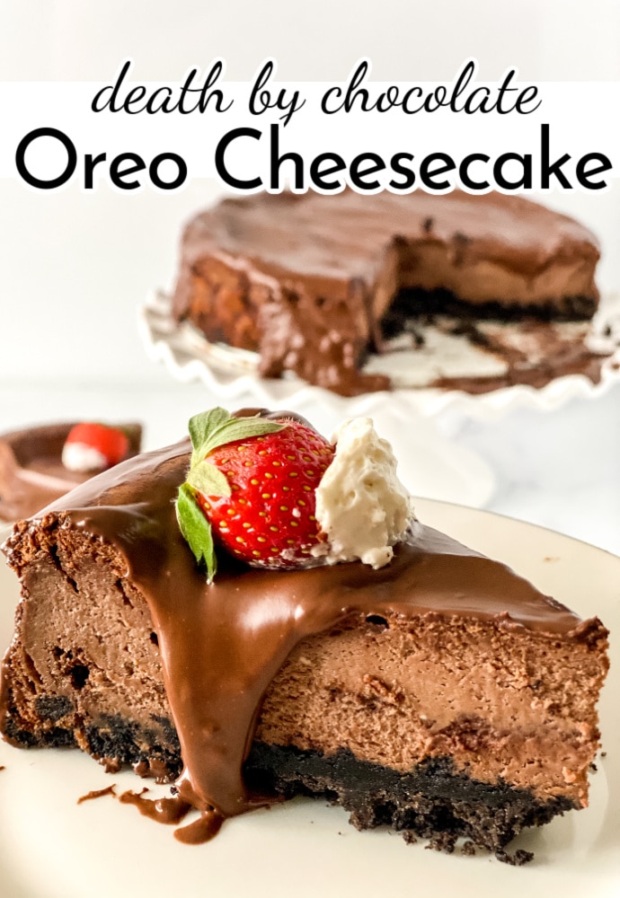 Calling all chocolate lovers! This Oreo Chocolate Cheesecake recipe layers an Oreo cookie crust, a rich chocolate cheesecake base, and a glossy chocolate ganache topping. via @nmburk