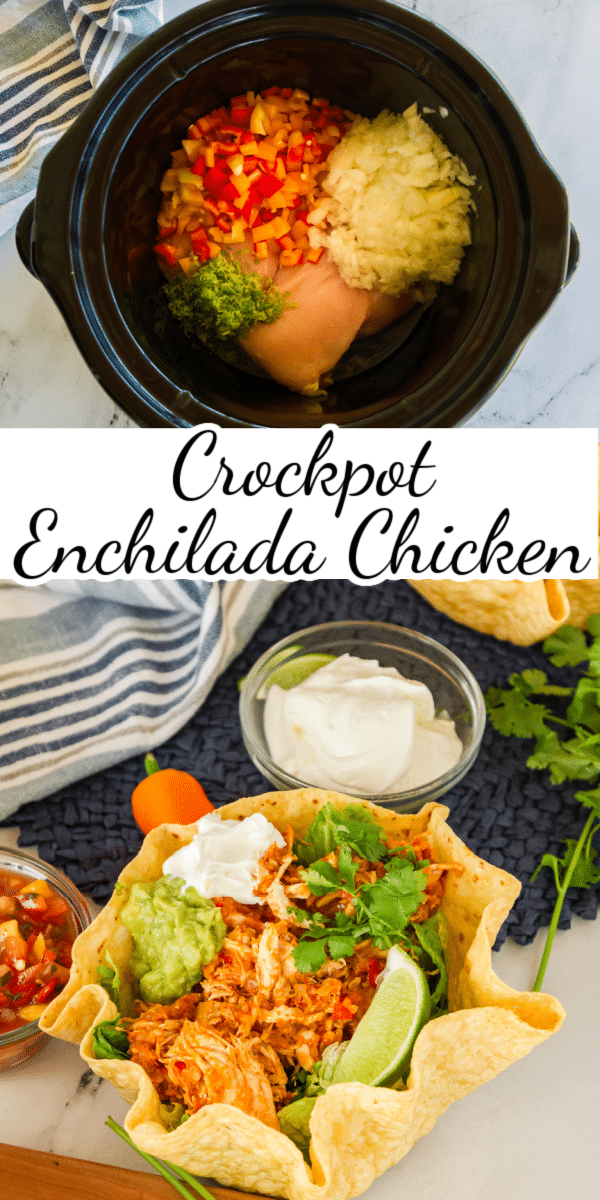 Cook this chicken enchilada casserole in the Crockpot and then serve up in tortillas, over greens for a salad, or my favorite way-in a crunchy shell!  via @nmburk