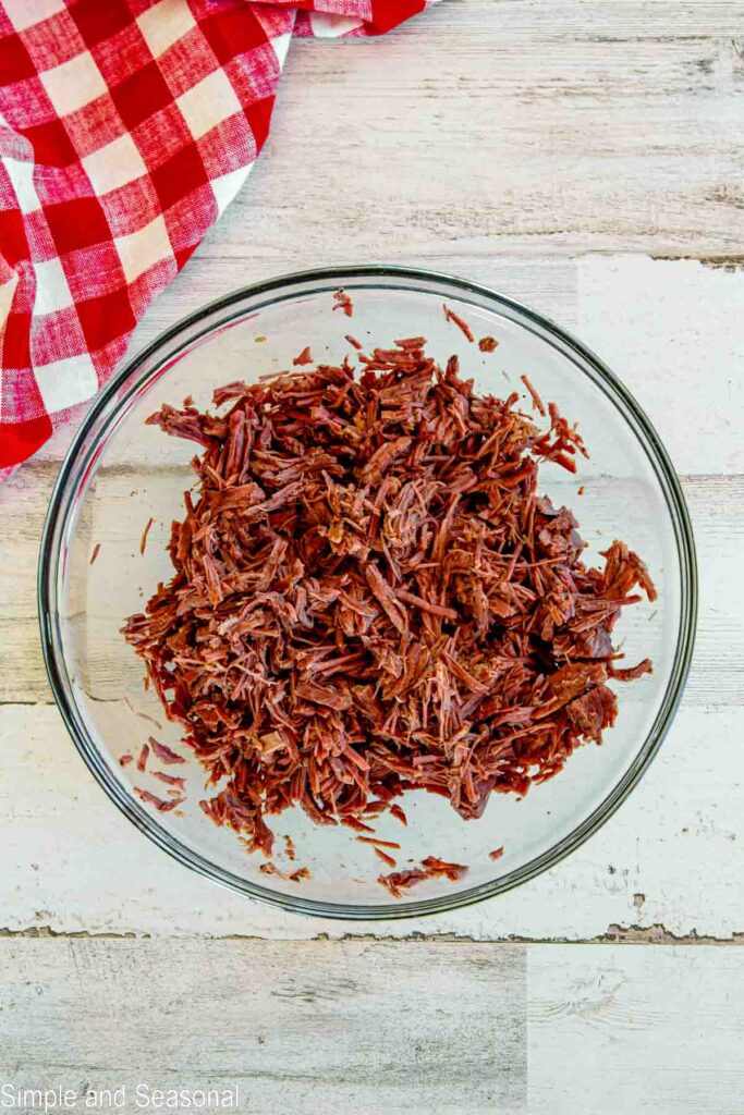 cooked, shredded beef