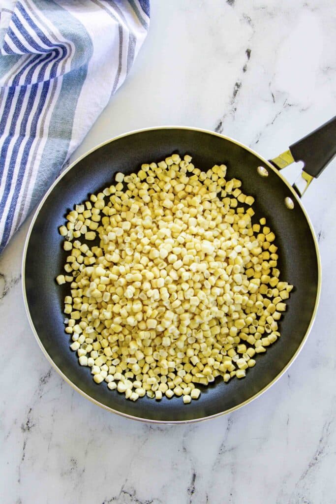 frozen corn in a skillet