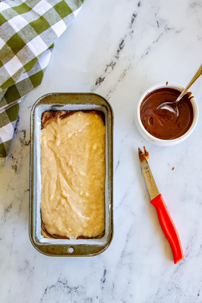 other half of the batter added to loaf pan