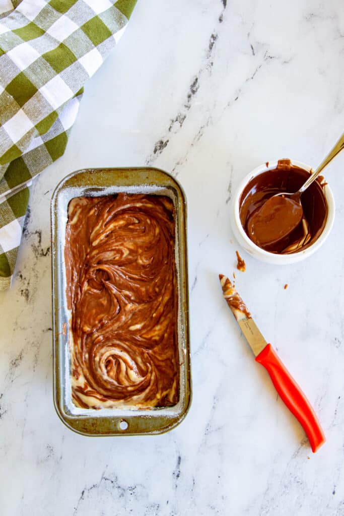 last of the nutella swirled into the batter