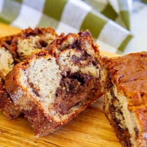 closeup on slice of bread with Nutella swirls inside