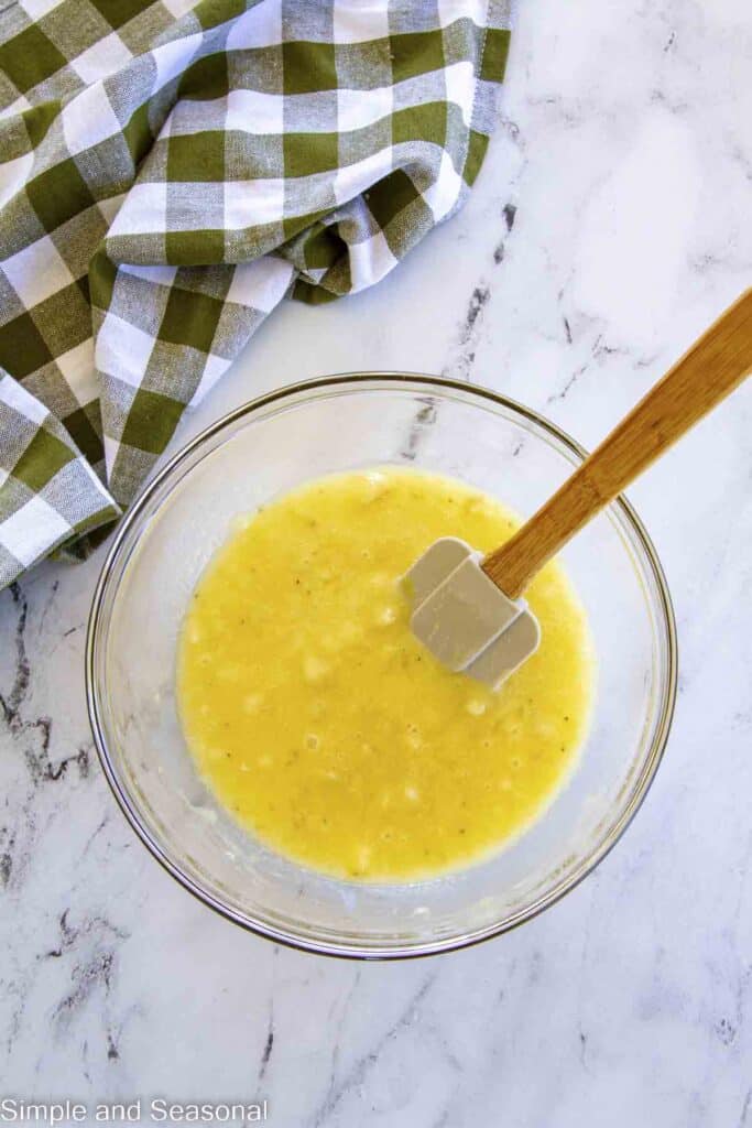 wet mixture in mixing bowl with spatula