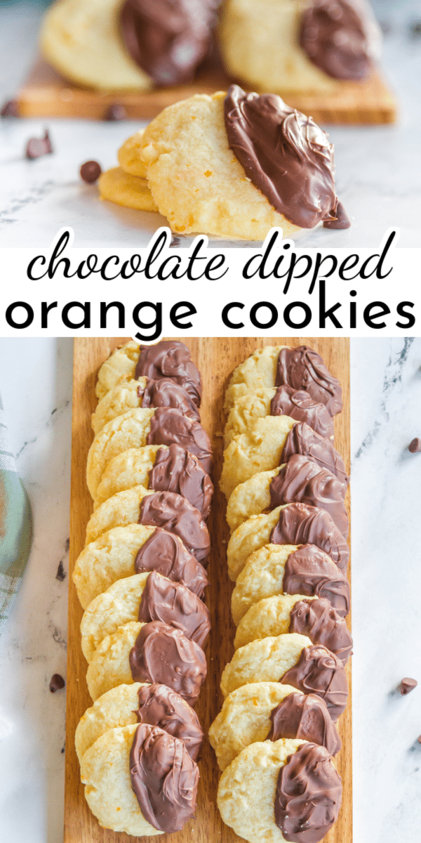 These Chocolate Orange Cookies are inspired by the classic Terry's Chocolate Orange. Each buttery, citrusy cookie is dipped in smooth chocolate, capturing the flavors of that favorite holiday candy! via @nmburk