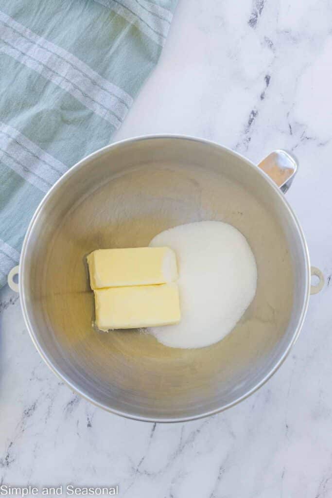 sugar and butter in a mixing bowl