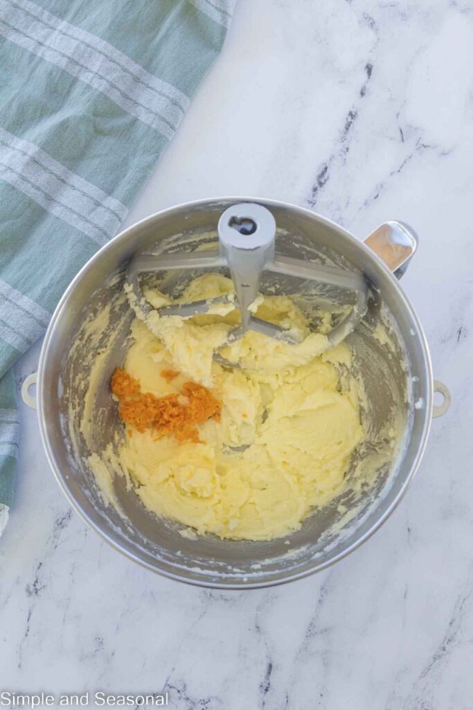 orange zest added to creamed butter and sugar