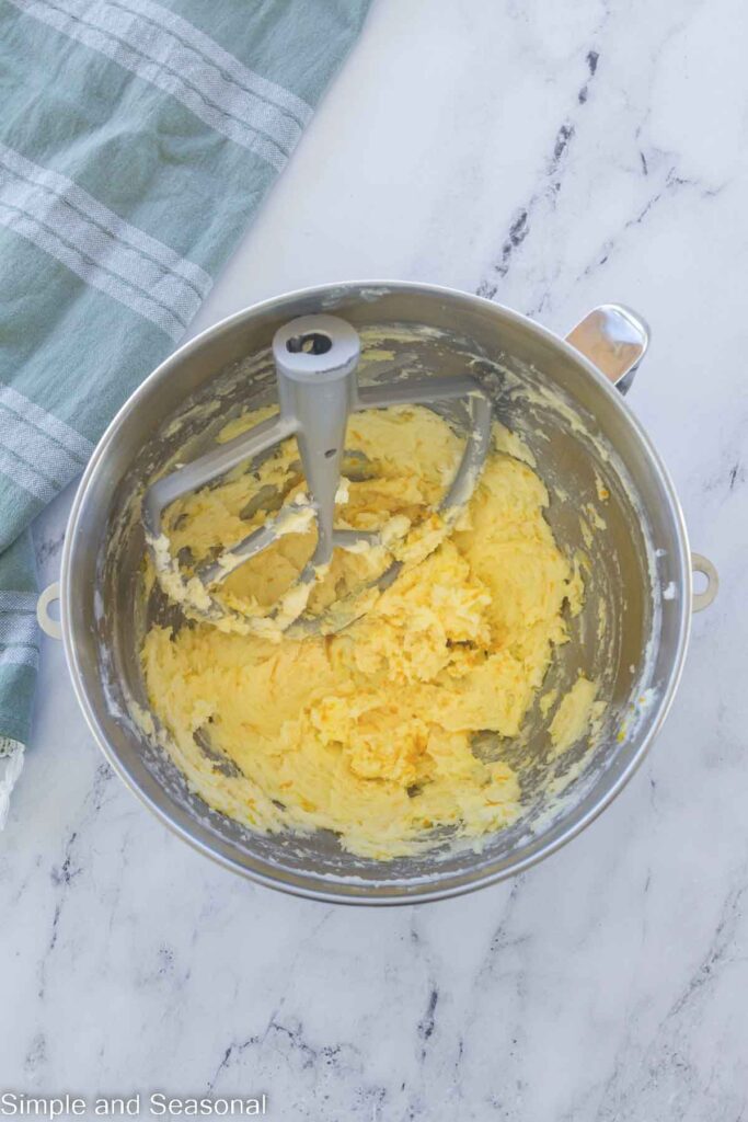 orange zest mixed into creamed butter and sugar