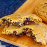 closeup of melted chocolate inside cookie