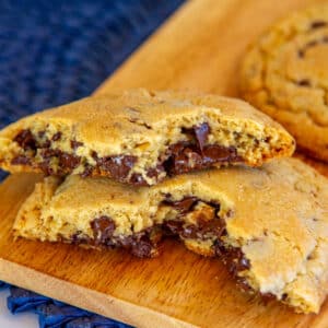 closeup of melted chocolate inside cookie