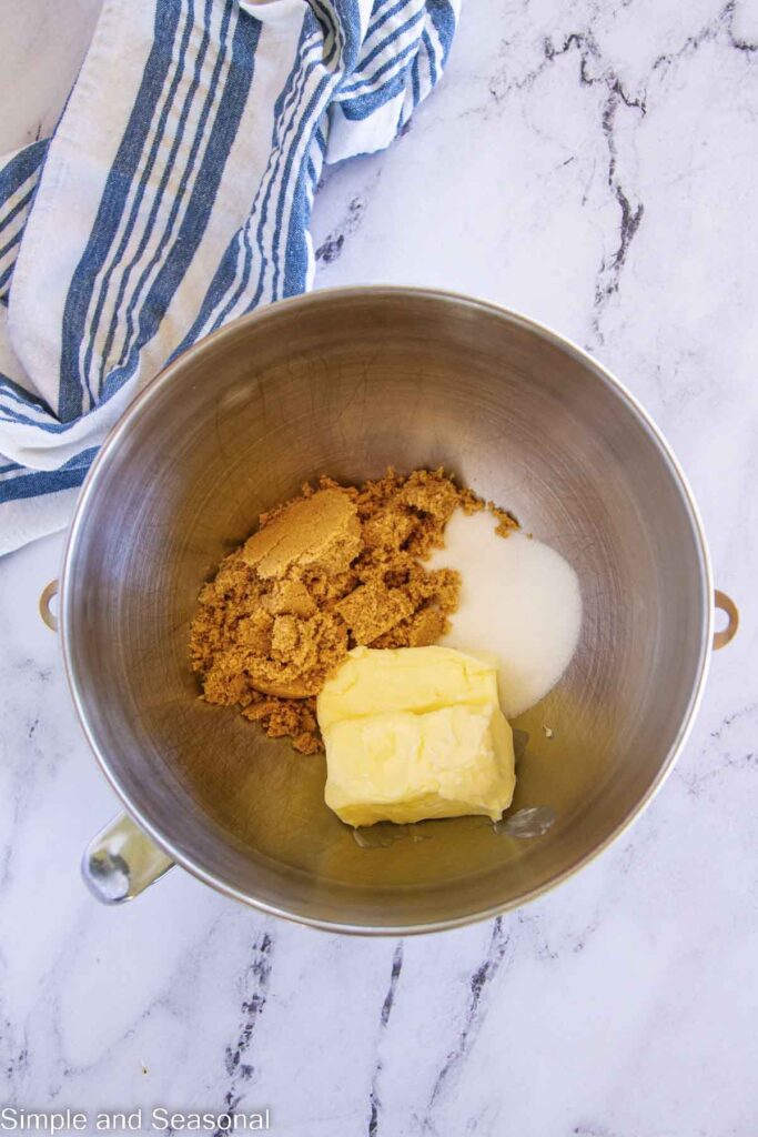 sugars and butter in a mixing bowl